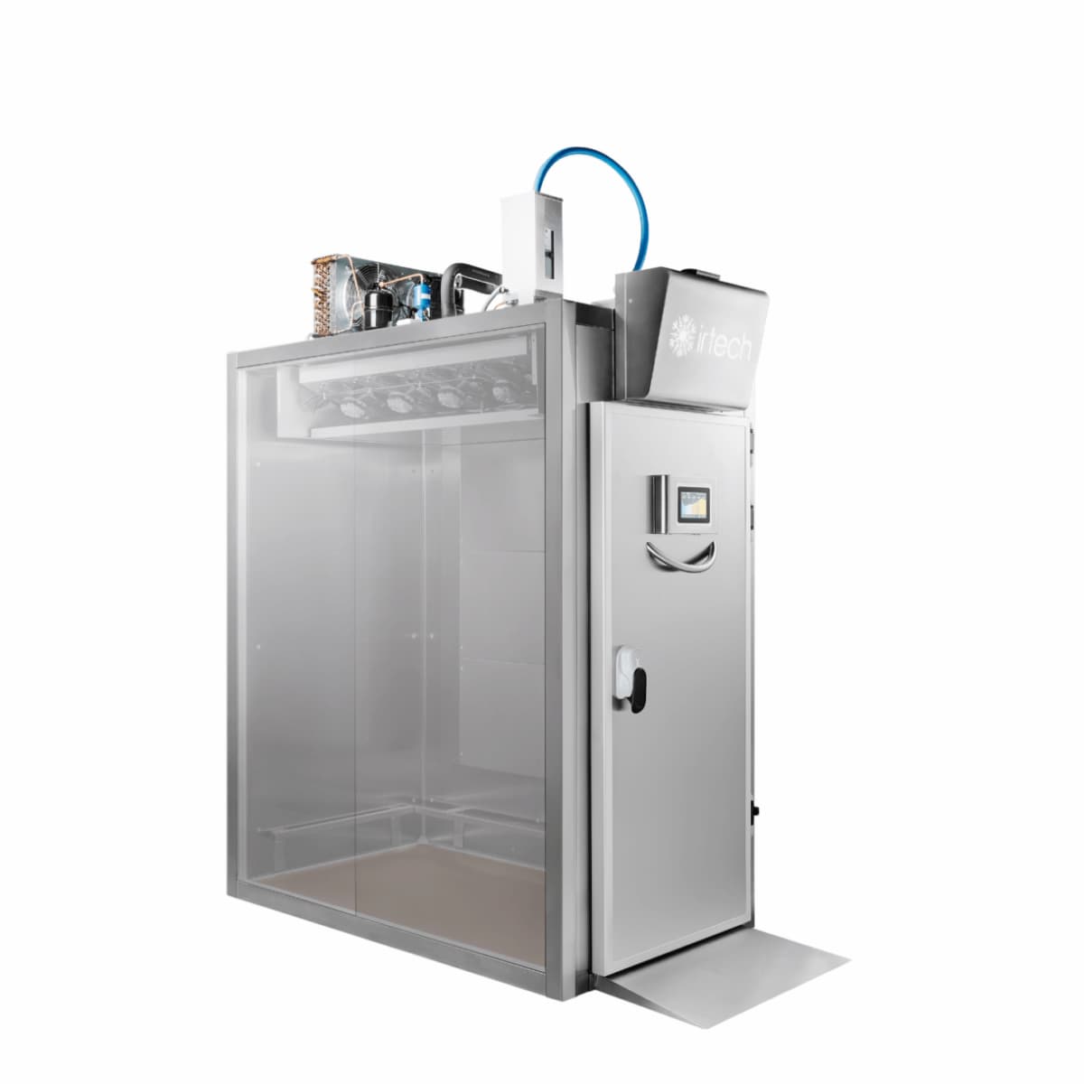 Professional delayed proofing system from IRTEC for controlled proofing and dough storage, suitable for bakeries and confectioneries, with a computerized controller for process control.